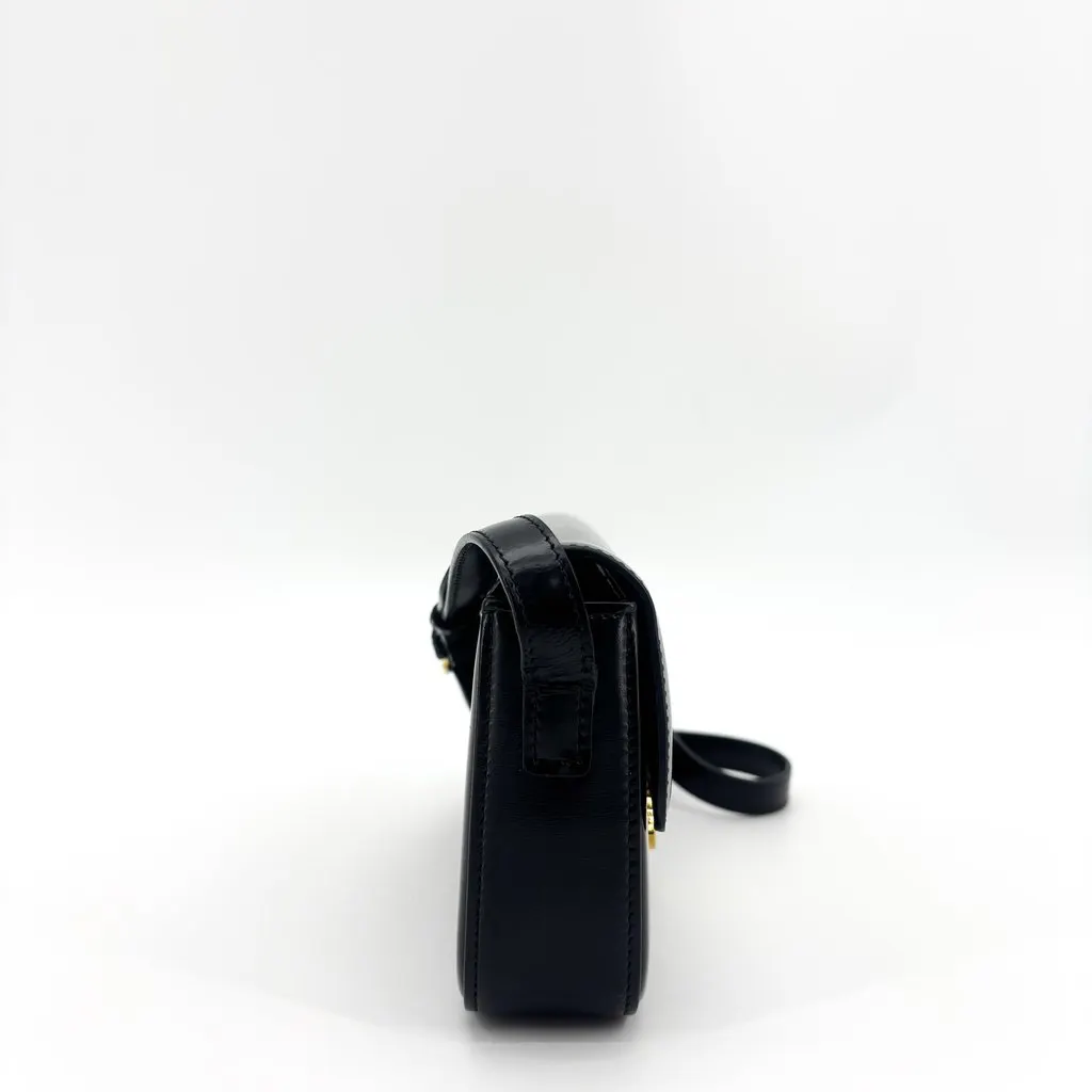 Celine Shiny Calfskin Claude Shoulder Bag Black Gold Black Leather Good - Inside View