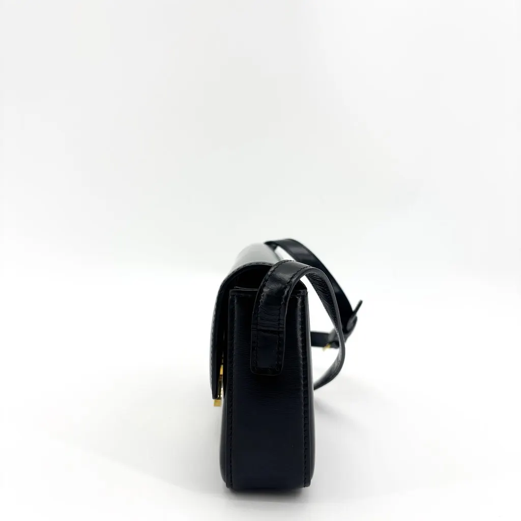 Celine Shiny Calfskin Claude Shoulder Bag Black Gold Black Leather Good - Model View