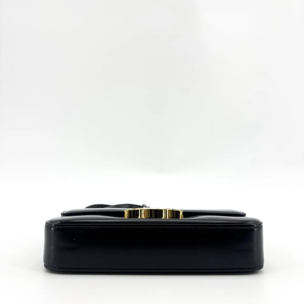 Celine Shiny Calfskin Claude Shoulder Bag Black Gold Black Leather Good - Box View