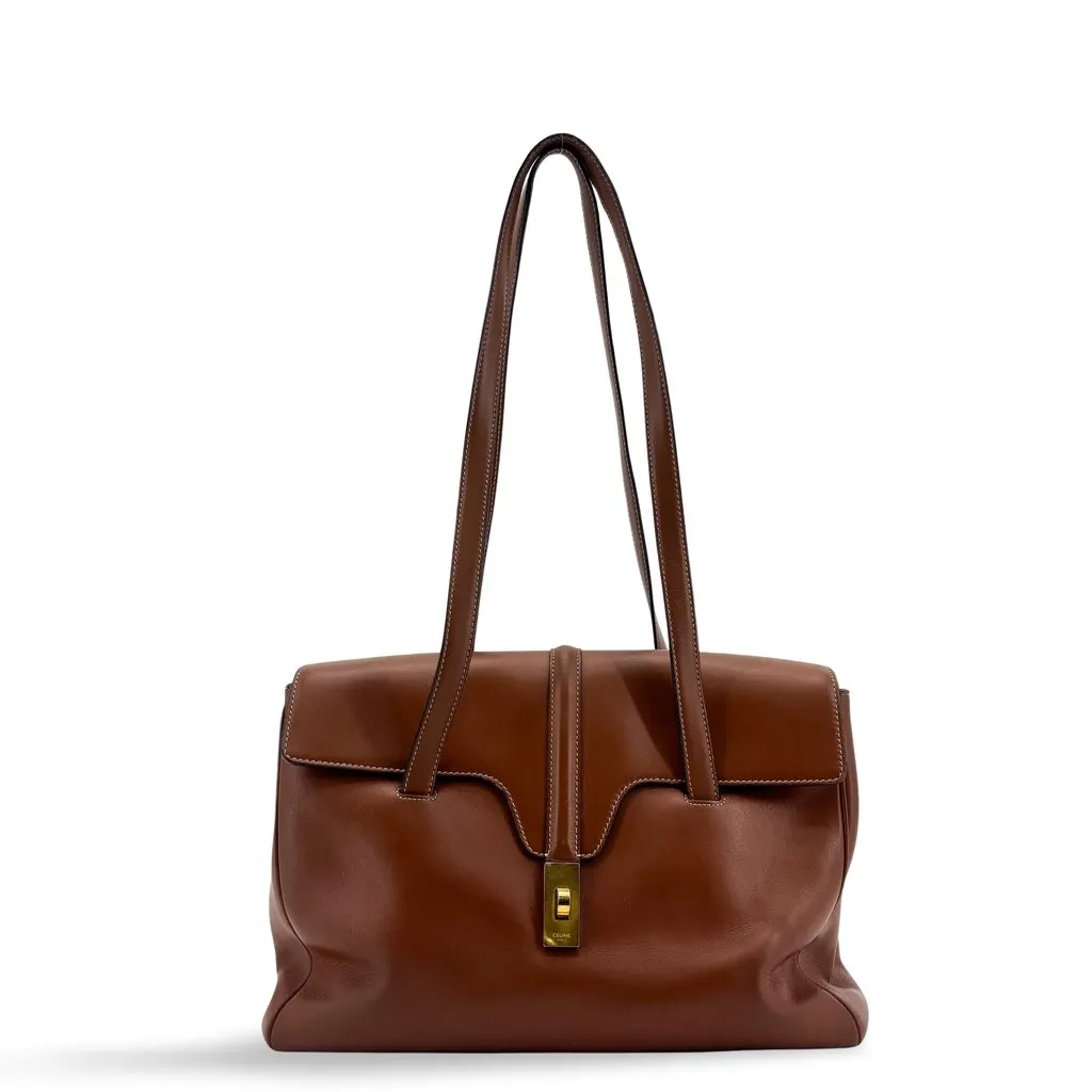 Celine Medium Soft 16 Bag in Tan Brown Leather Good - Front View