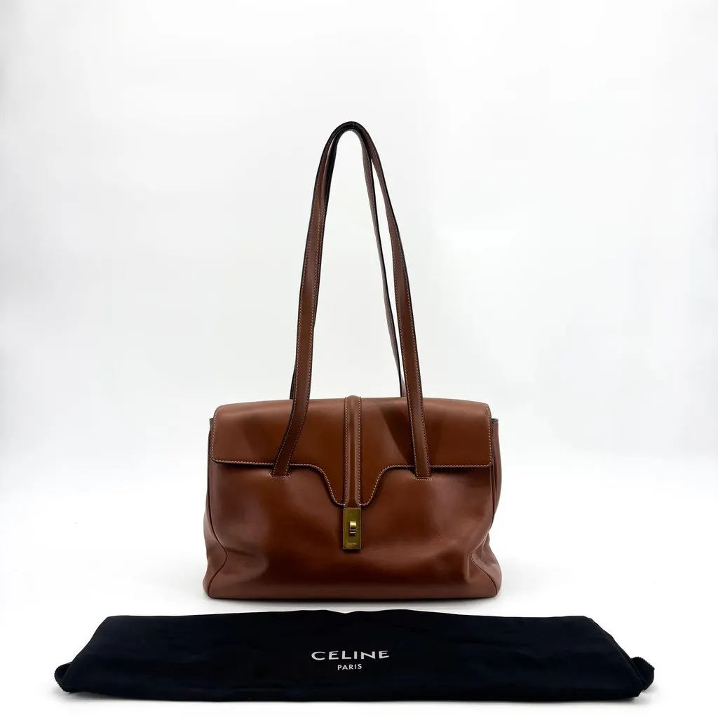 Celine Medium Soft 16 Bag in Tan Brown Leather Good - Back View