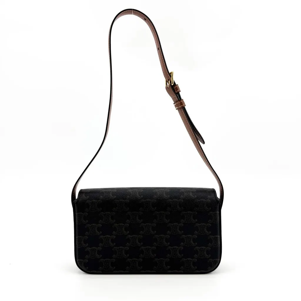 Celine Shoulder Bag Triomphe in Triomphe Canvas and Calfskin Tan Black Canvas Very good - Inside View