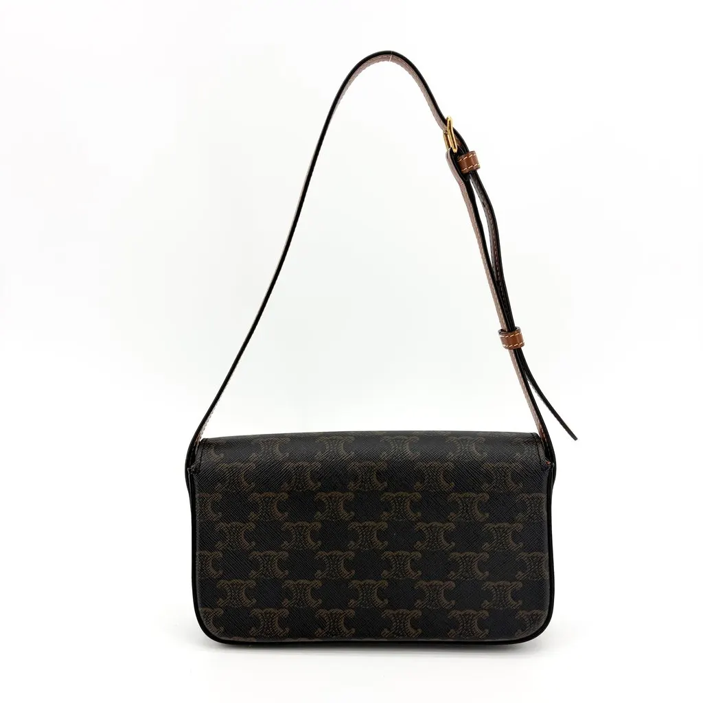 Celine Shoulder Bag Triomphe in Triomphe Canvas and Calfskin Tan Black Canvas Very good - Inside View