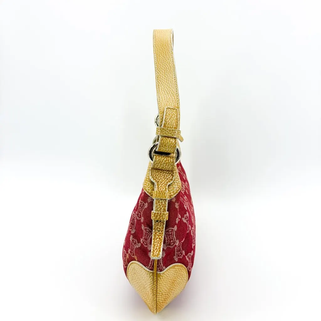 Celine Triomphe Jacquard Leather Hobo Shoulder Bag Beige Canvas Fair - Inside View