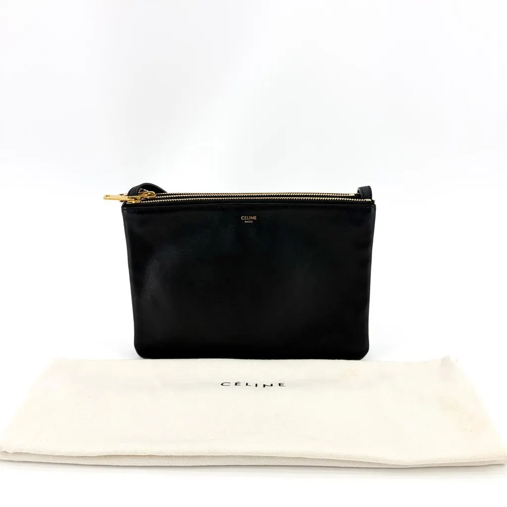 Celine Large Trio Smooth Lambskin Bag Black Black Leather Good - Back View