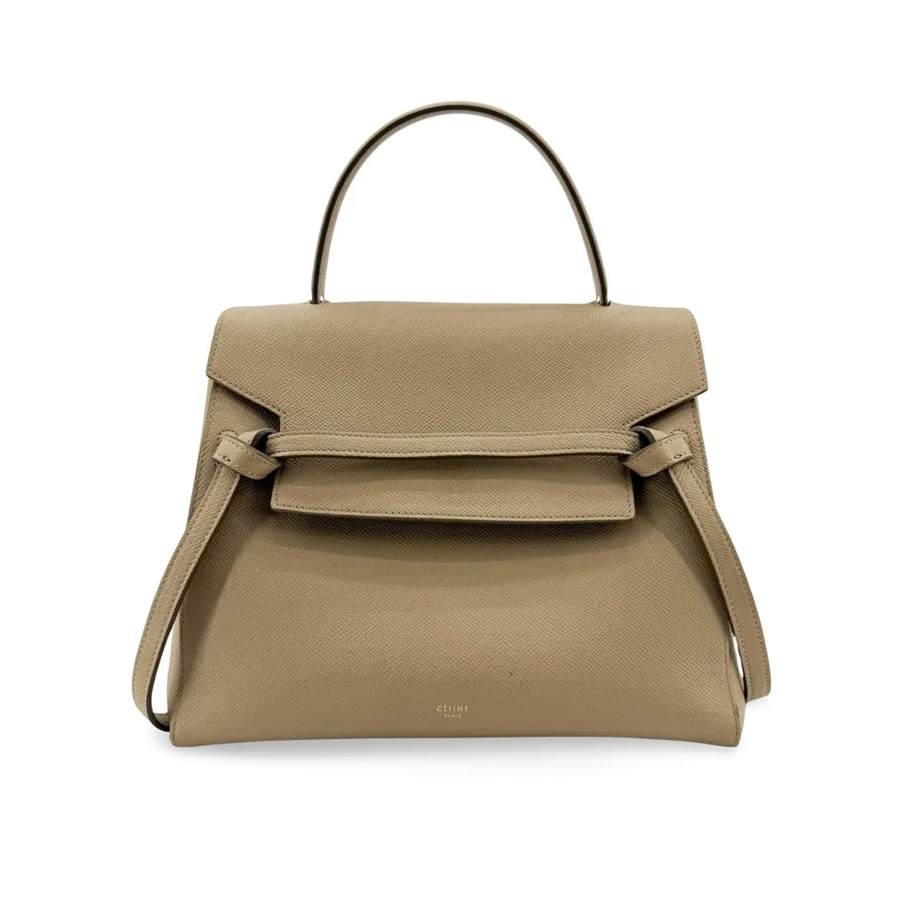 Celine Micro Belt Bag in Grained Calfskin Taupe Beige Leather Good - Front View