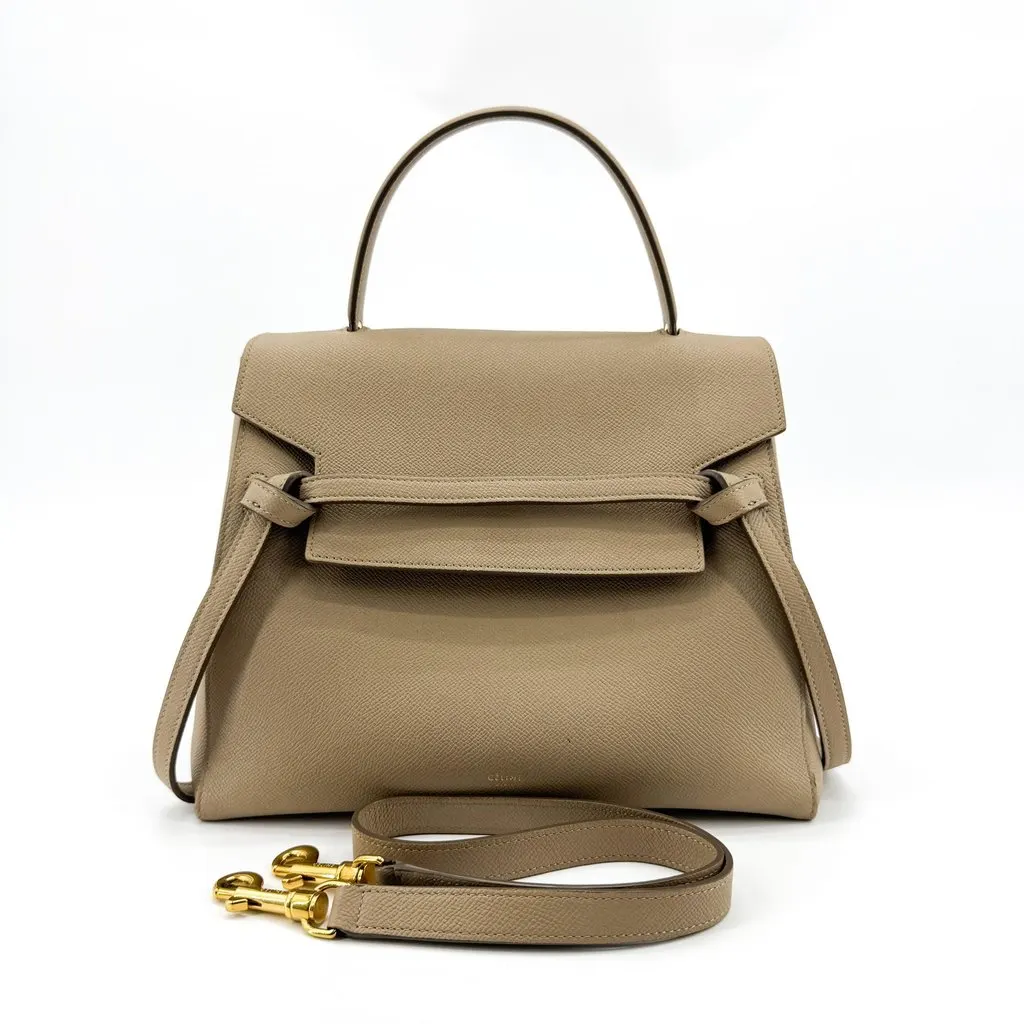 Celine Micro Belt Bag in Grained Calfskin Taupe Beige Leather Good - Back View