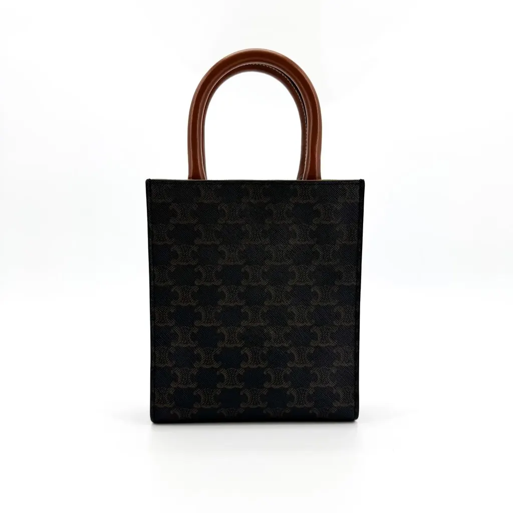 Celine Mini Vertical Cabas in Triomphe Canvas Tan Black Canvas Very good - Back View
