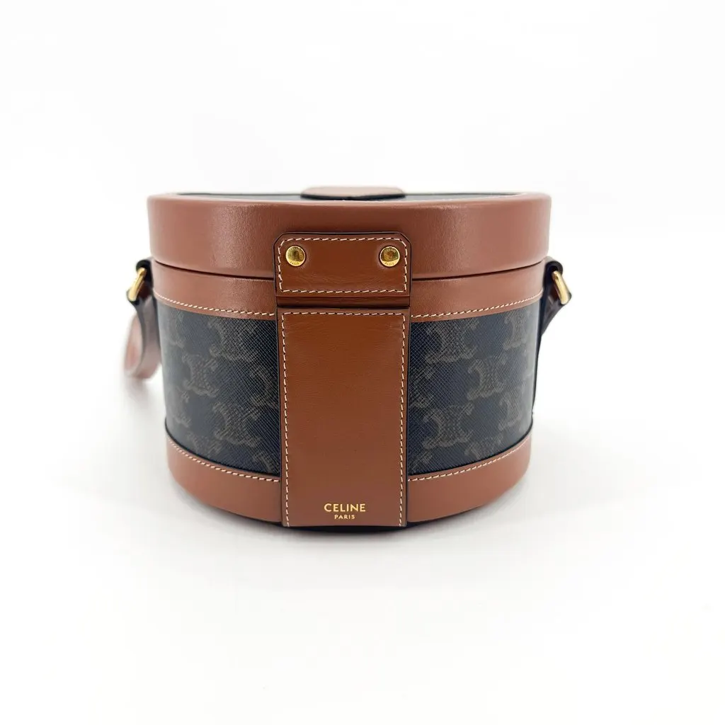 Celine Tambour Bag in Triomphe Canvas and Calfskin Tan Black Canvas Very good - Back View