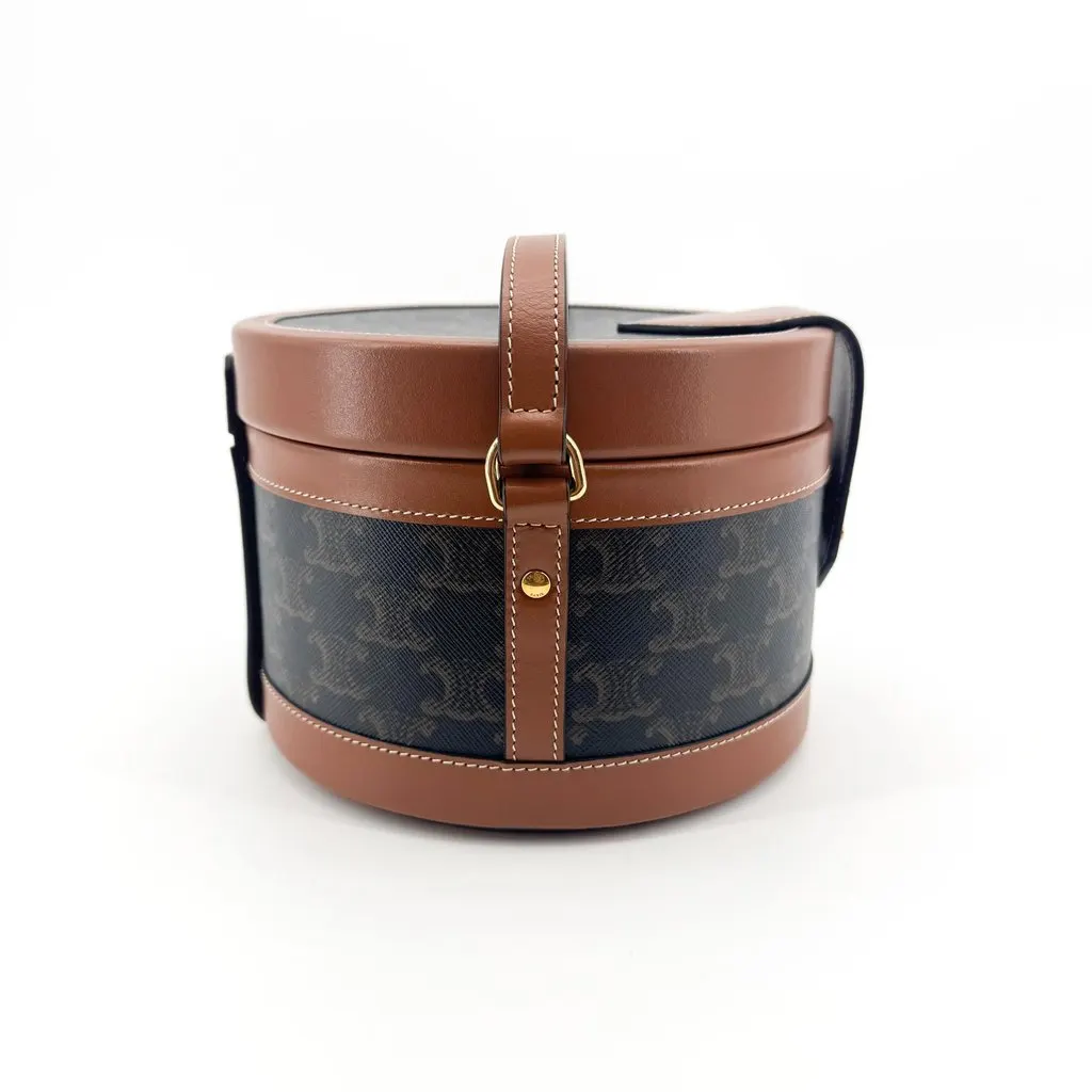 Celine Tambour Bag in Triomphe Canvas and Calfskin Tan Black Canvas Very good - Inside View