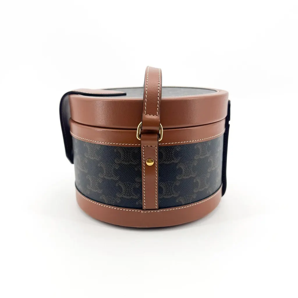 Celine Tambour Bag in Triomphe Canvas and Calfskin Tan Black Canvas Very good - Model View