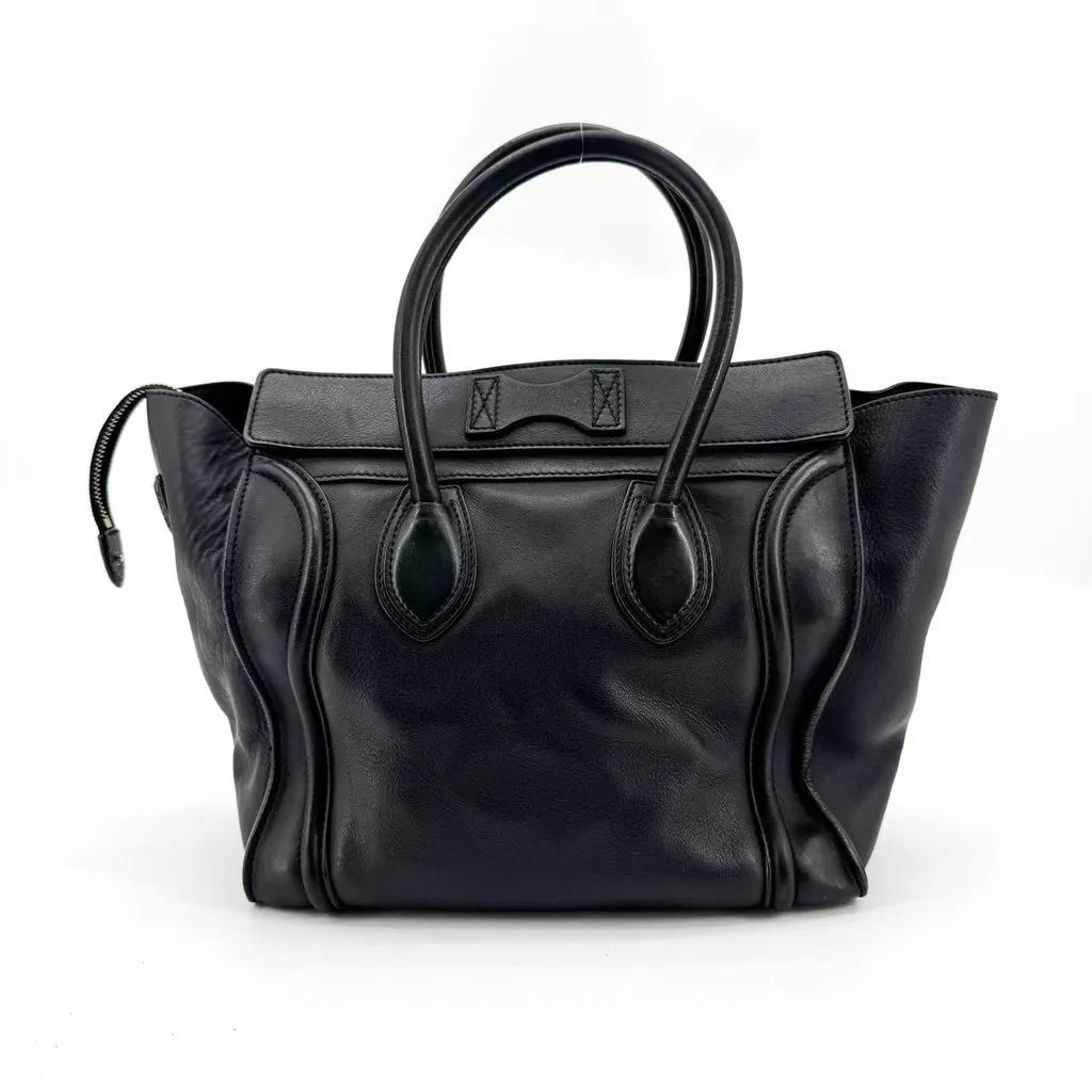 Celine Micro Luggage Bag in Supple Calfskin Black Black Leather Good - Back View