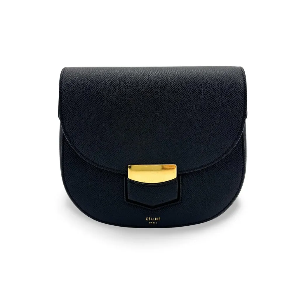 Celine Small Trotteur Bag Grained Calfskin Black Gold Hardware Black Leather Very good - Front View