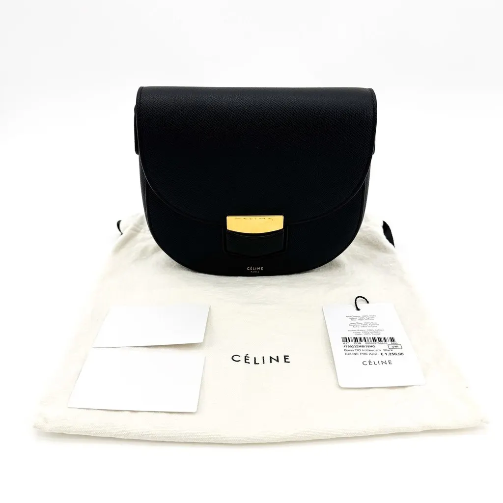 Celine Small Trotteur Bag Grained Calfskin Black Gold Hardware Black Leather Very good - Back View