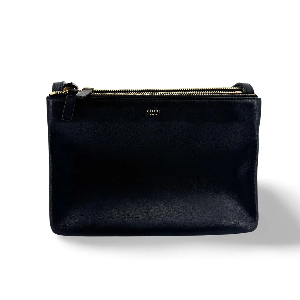 Celine Small Trio Bag Black Black Leather Good - Front View