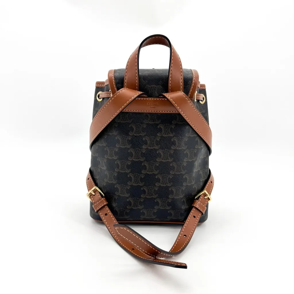 Celine Mini Backpack in Triomphe Canvas and Calfskin Tan Black Canvas Very good - Inside View
