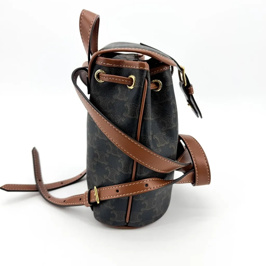 Celine Mini Backpack in Triomphe Canvas and Calfskin Tan Black Canvas Very good - Model View