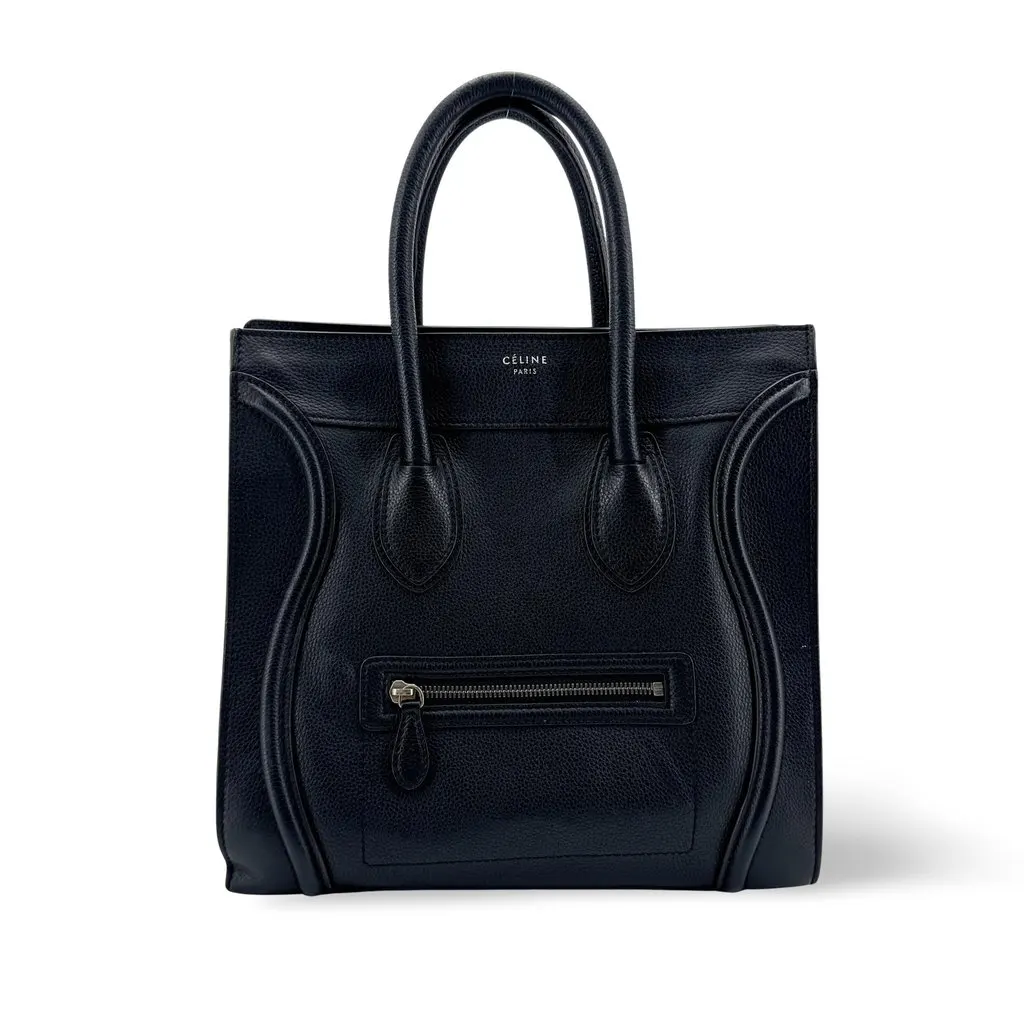 Celine Mini Luggage Bag in Drummed Calfskin Black