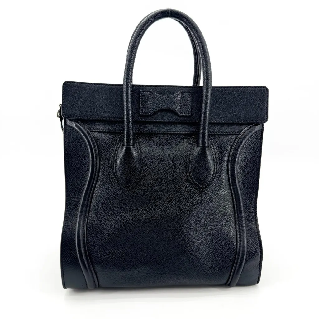 Celine Mini Luggage Bag in Drummed Calfskin Black Black Leather Very good - Back View
