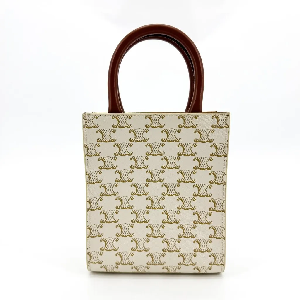 Celine Mini Vertical Cabas in Triomphe Canvas White Tan Brown Canvas Very good - Inside View