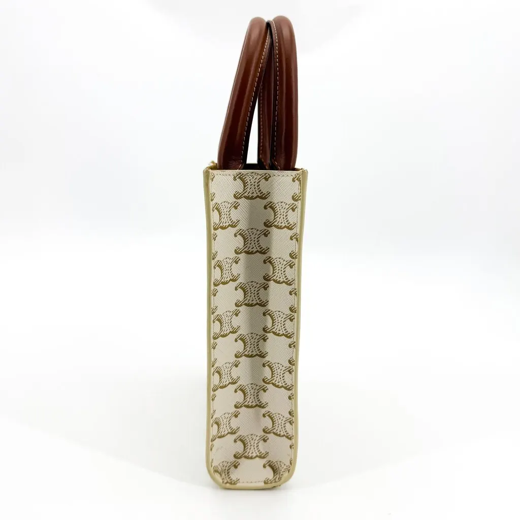 Celine Mini Vertical Cabas in Triomphe Canvas White Tan Brown Canvas Very good - Model View