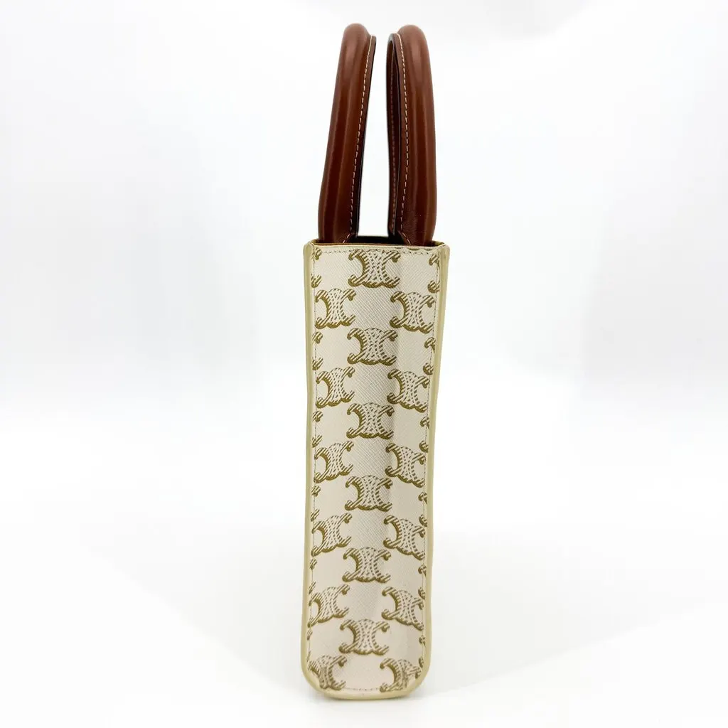 Celine Mini Vertical Cabas in Triomphe Canvas White Tan Brown Canvas Very good - Box View
