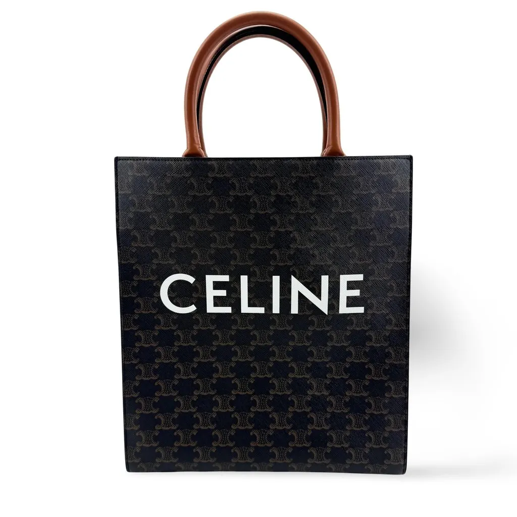Celine Mini Vertical Cabas in Triomphe Canvas Tan Black Canvas Very good - Front View