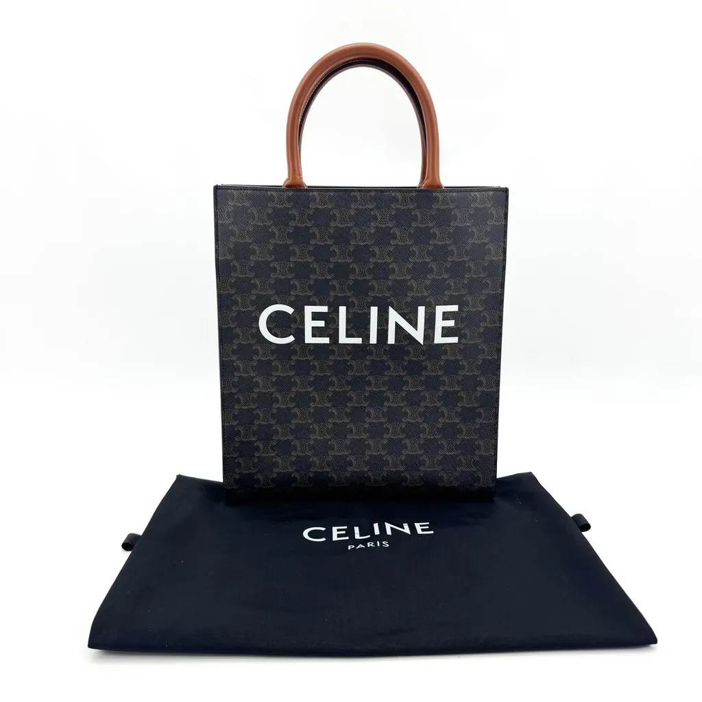 Celine Mini Vertical Cabas in Triomphe Canvas Tan Black Canvas Very good - Back View