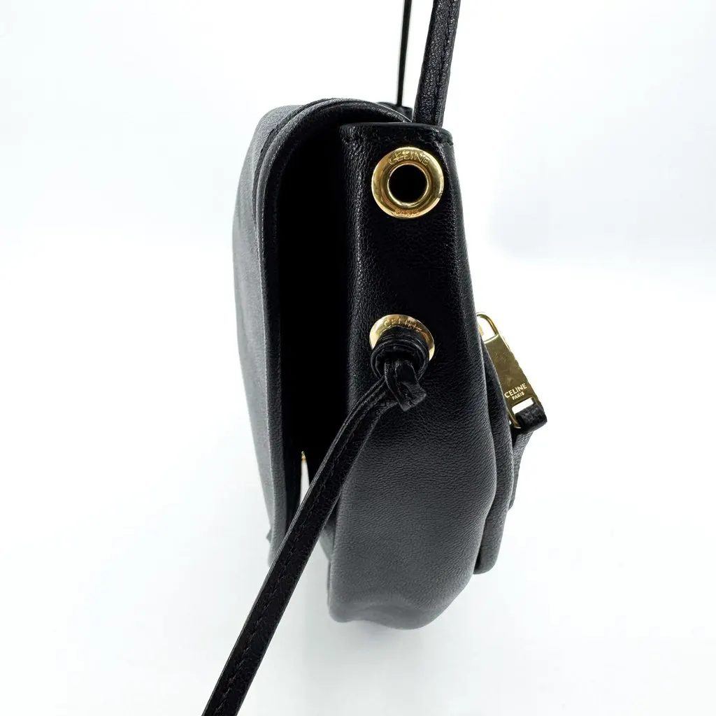 Celine Soft Leather Triomphe Shoulder Bag Black Black Leather Very good - Model View