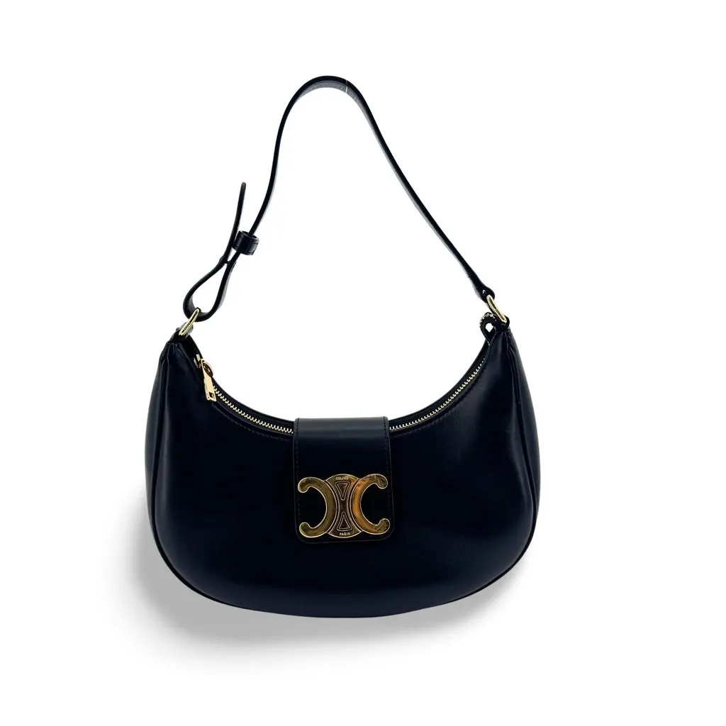Celine Ava Triomphe Bag in Shiny Calfskin Black Black Leather Very good - Front View
