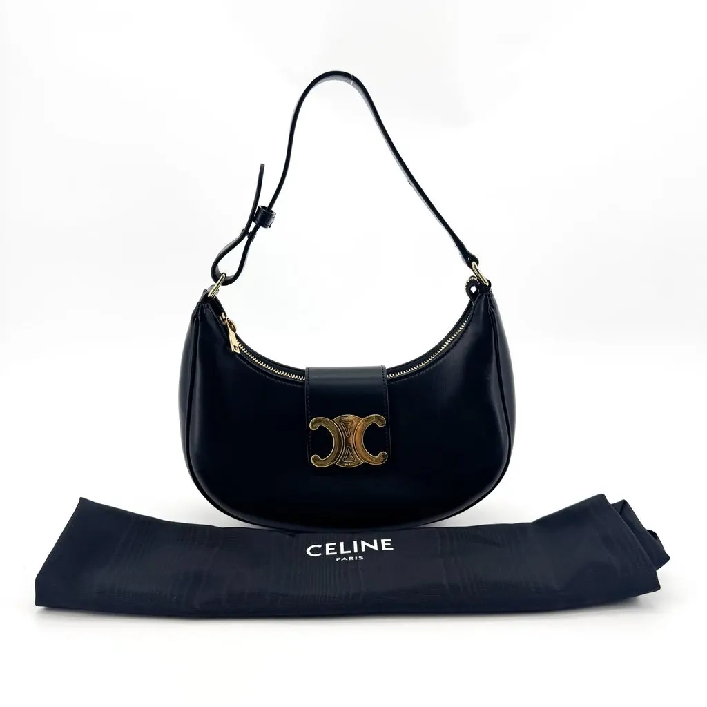 Celine Ava Triomphe Bag in Shiny Calfskin Black Black Leather Very good - Back View