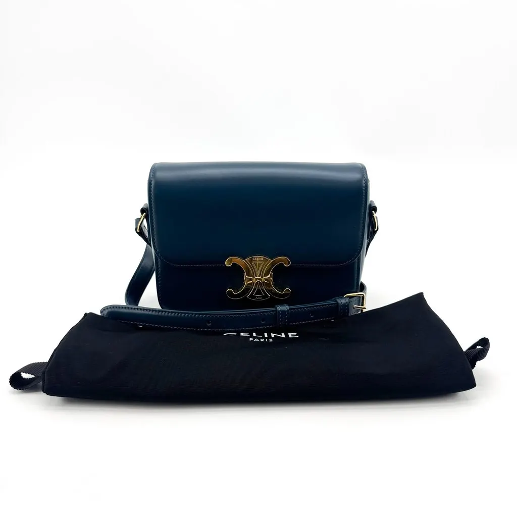 Celine Teen Triomphe Bag in Shiny Calfskin Navy Blue Leather Very good - Back View