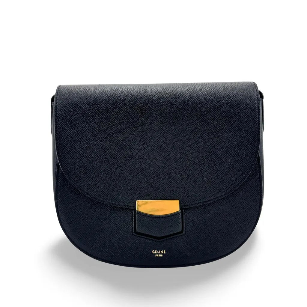 Celine Small Trotteur Shoulder Bag Navy Grained Calfskin Navy Leather Very good - Front View