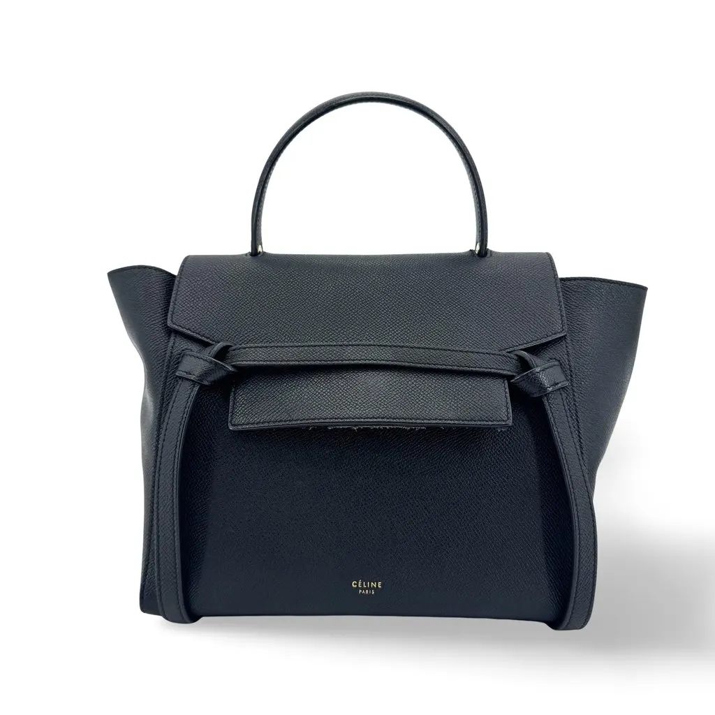 Celine Nano Belt Bag in Grained Calfskin Black Black Leather Very good - Front View