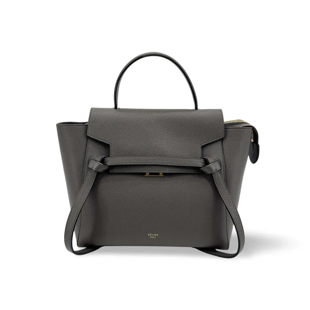 Celine Grained Calfskin Nano Belt Bag Grey MultiColor Leather Good - Front View