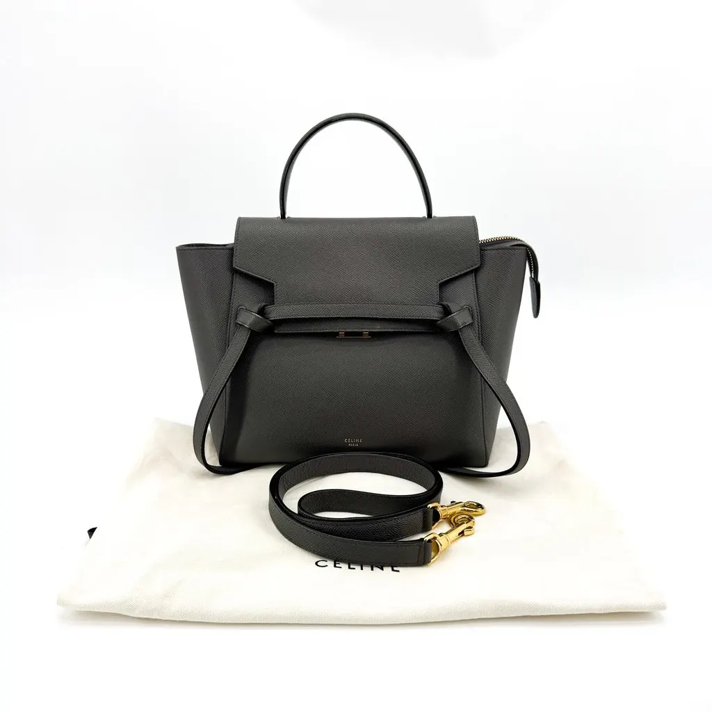 Celine Grained Calfskin Nano Belt Bag Grey MultiColor Leather Good - Back View