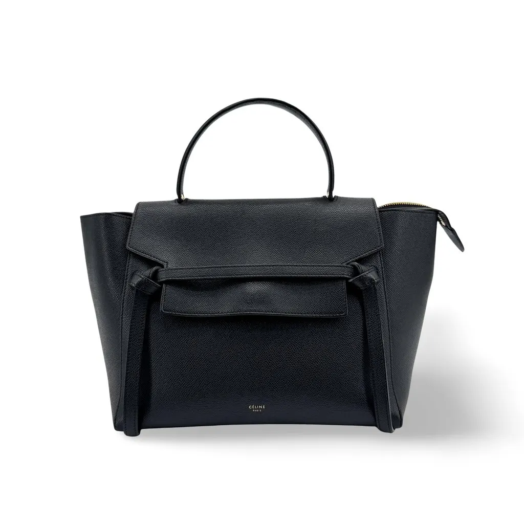 Celine Nano Belt Bag in Grained Calfskin Black Black Leather Good - Front View