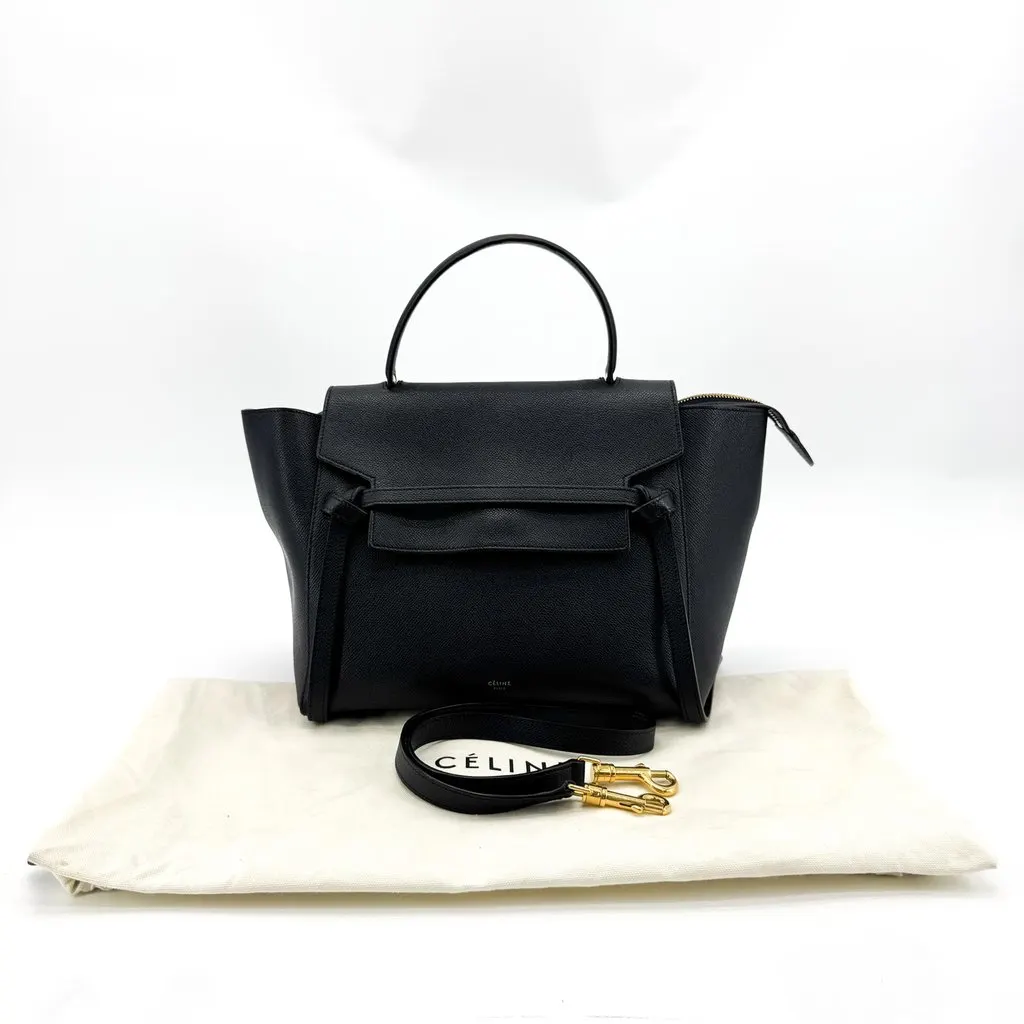 Celine Nano Belt Bag in Grained Calfskin Black Black Leather Good - Back View