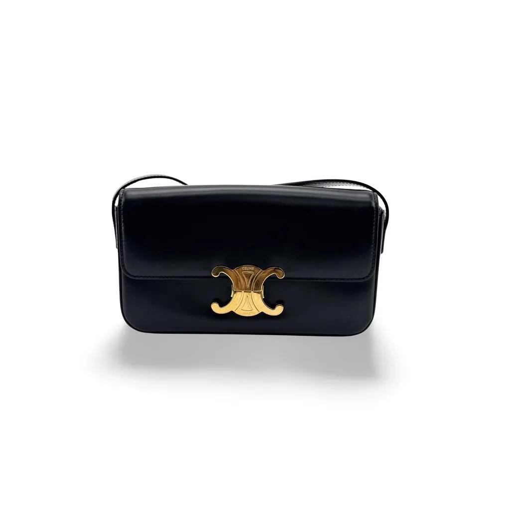 Celine Shiny جلد العجل تريومف كتف حقيبة أسود