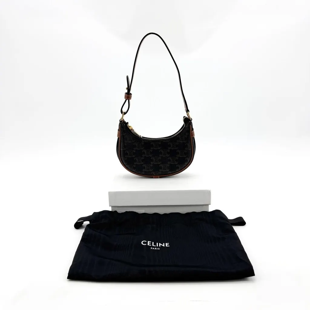 Celine Mini Ava Bag in Triomphe Canvas and Calfskin Tan Black Canvas Very good - Back View