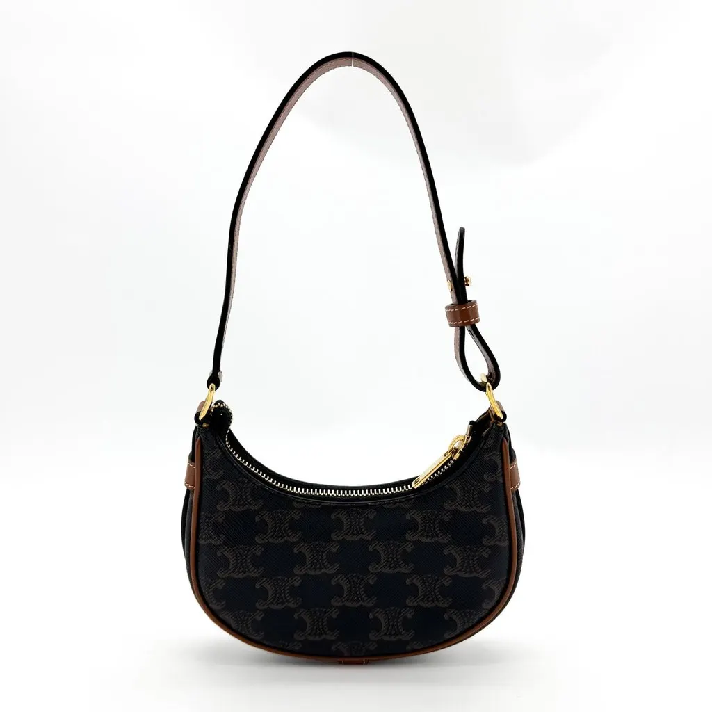 Celine Mini Ava Bag in Triomphe Canvas and Calfskin Tan Black Canvas Very good - Inside View