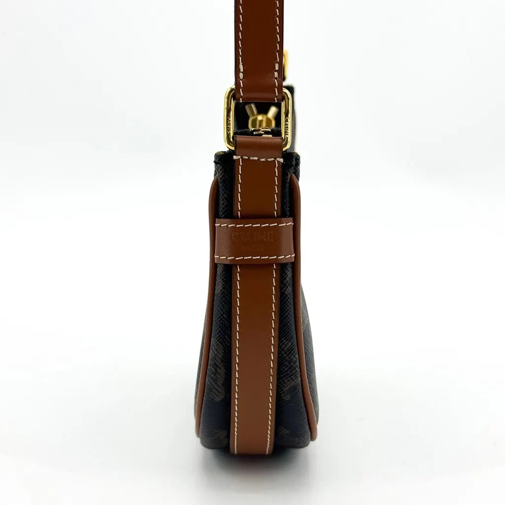 Celine Mini Ava Bag in Triomphe Canvas and Calfskin Tan Black Canvas Very good - Model View