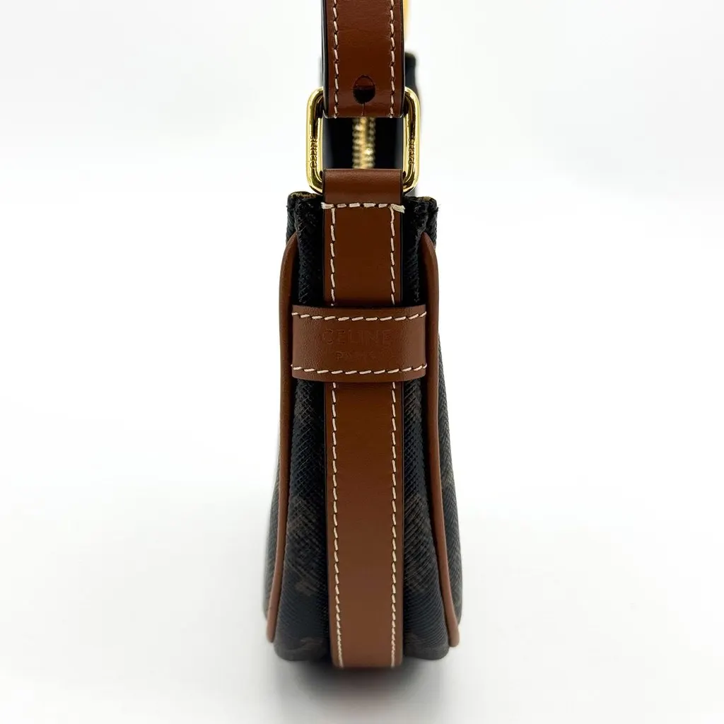 Celine Mini Ava Bag in Triomphe Canvas and Calfskin Tan Black Canvas Very good - Box View