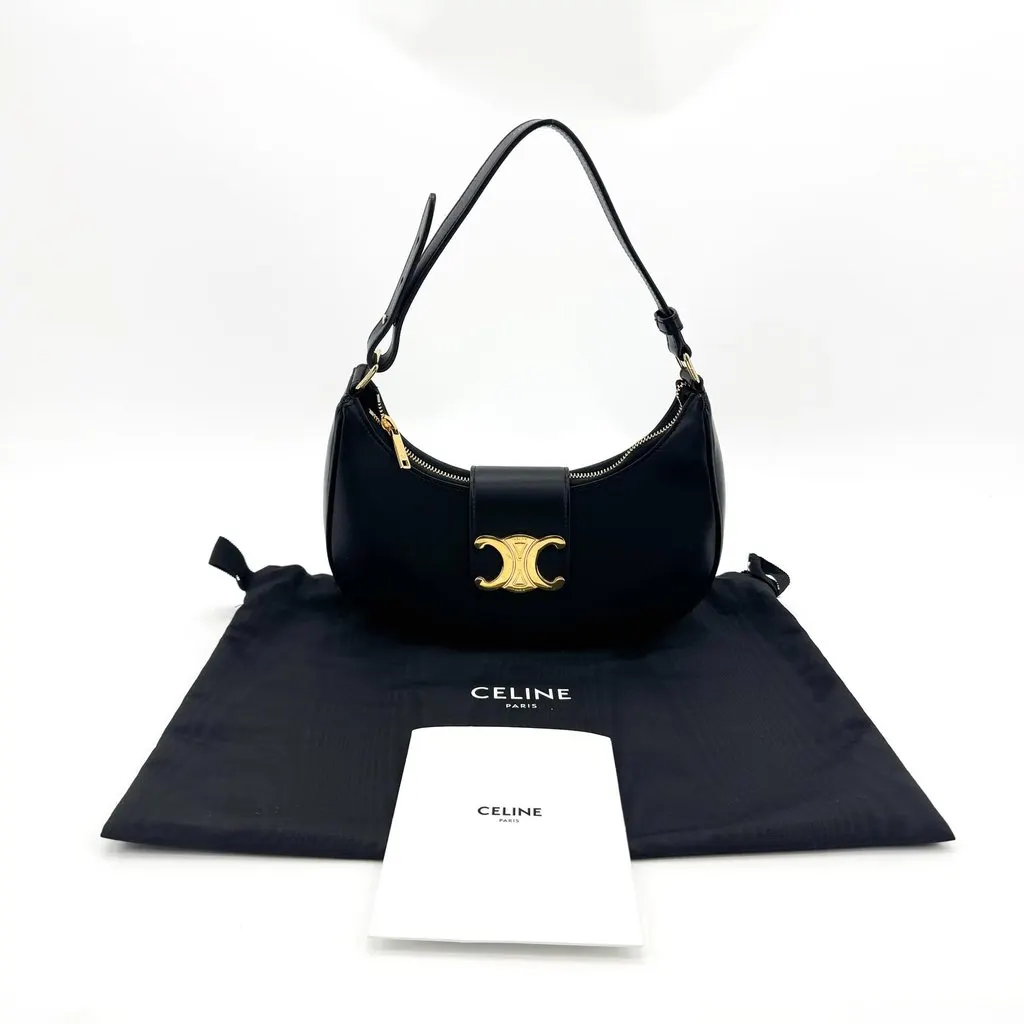 Celine Ava Triomphe Bag in Shiny Calfskin Black Black Leather Very good - Back View