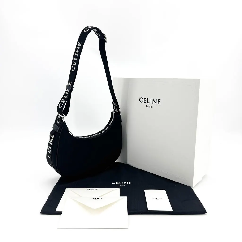Celine Medium Ava Bag in Textile and Calfskin Black Black Leather Good - Back View