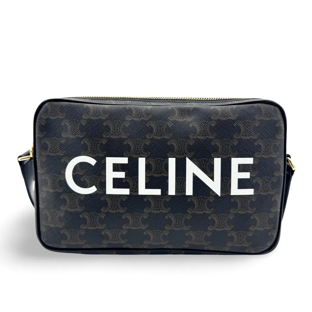 Celine صغيرة Camera حقيبة تريومف قماش مع Celine Print أسود
