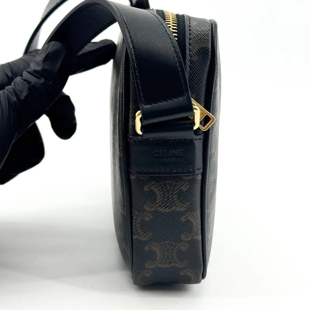 Celine Small Camera Bag in Triomphe Canvas with Celine Print Black Black Canvas Very good - Model View