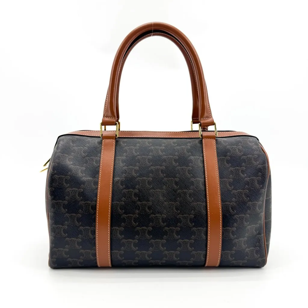 Celine Triomphe Macadam Boston Bag 30 Brown Black Canvas Good - Back View
