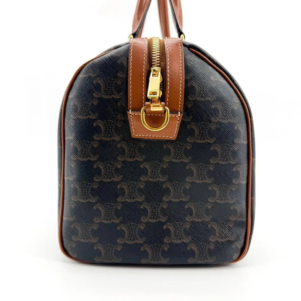 Celine Triomphe Macadam Boston Bag 30 Brown Black Canvas Good - Inside View