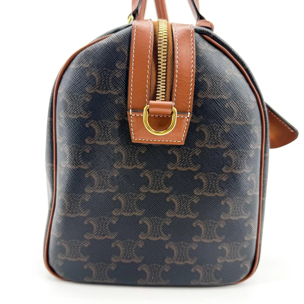 Celine Triomphe Macadam Boston Bag 30 Brown Black Canvas Good - Model View